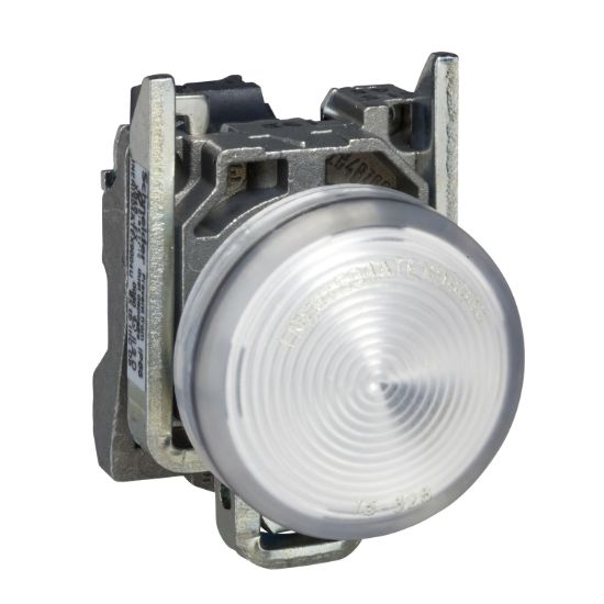 Picture of Pilot light, Harmony XB4, grey plastic, white, 22mm, universal LED, plain lens, 230...240V AC