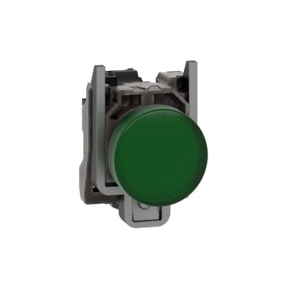 Picture of Pilot light, Harmony XB4, grey plastic, green, 22mm, universal LED, plain lens, 230...240V AC