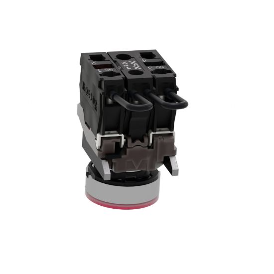 Picture of Push-to-test pilot light, Harmony XB4, metal, red, universal LED, screw clamp terminals, 24V