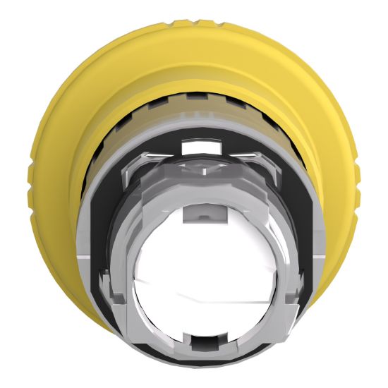 Picture of Head for non illuminated push button, Harmony XB4, Mushroom push button head 40mm, armony XB4, metal, yellow, 22mm, latching turn realease