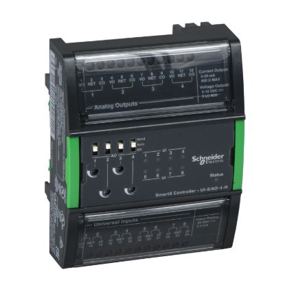 Picture of Central I/O module, SpaceLogic, 8 universal inputs, 4 analog outputs, hand control/override switches