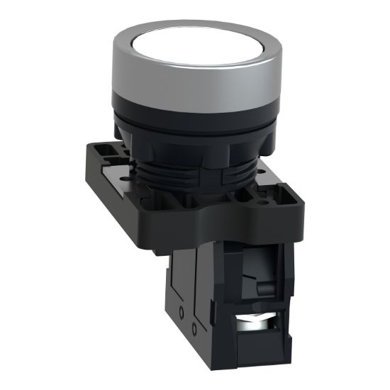 Picture of Complete push button, Easy Harmony XA2, plastic, flush, white, 22mm, spring return, unmarked, 1NO