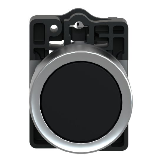 Picture of Complete push button, Easy Harmony XA2, plastic, flush, black, 22mm, spring return, unmarked, 1NO