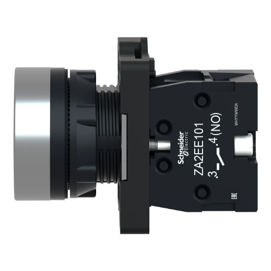 Picture of Complete push button, Easy Harmony XA2, plastic, flush, black, 22mm, spring return, unmarked, 1NO