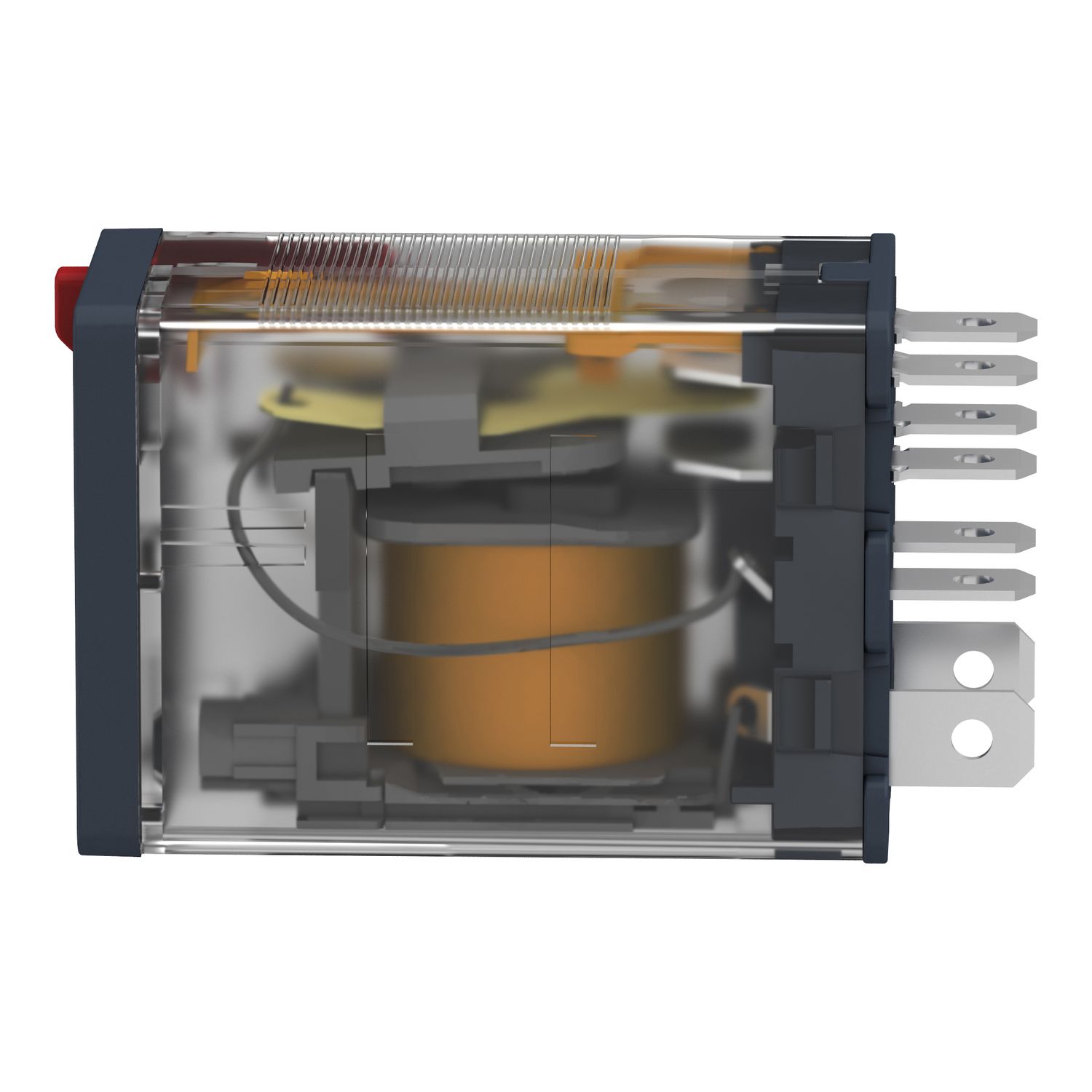 Picture of plug-in relay, Harmony electromechanical relays, 15A, 2CO, lockable test button, 24V AC