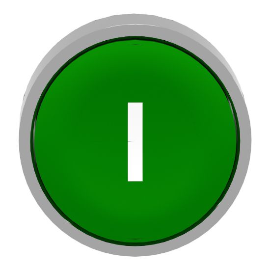 Picture of Push button head, Harmony XB4, metal, flush, green, 22mm, spring return, marked I