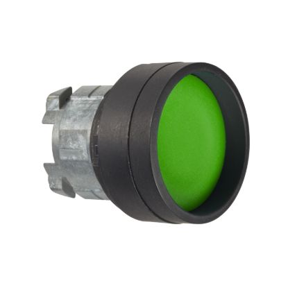 Picture of Head for illuminated push button, Harmony XB4, black metal, green recessed, 22mm, spring return, high guard, wunmarked