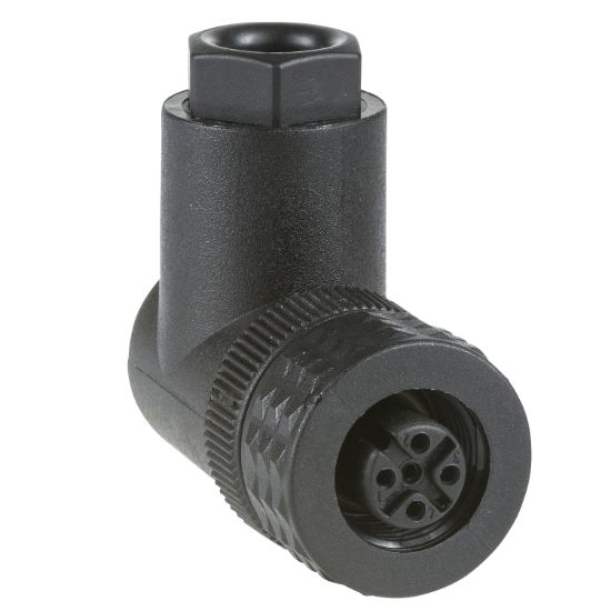 Picture of Female, M12, 4 pin, elbowed connector, cable gland Pg 7