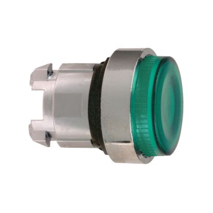 Picture of green projecting illuminated pushbutton head Ø22 spring return for integral LED