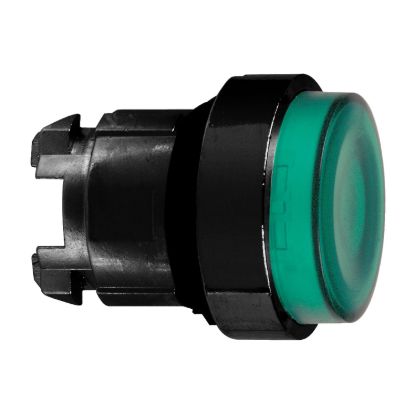 Picture of green projecting illuminated pushbutton head Ø22 spring return for BA9s bulb