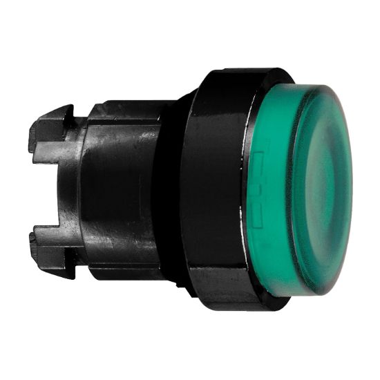 Picture of green projecting illuminated pushbutton head Ø22 spring return for BA9s bulb