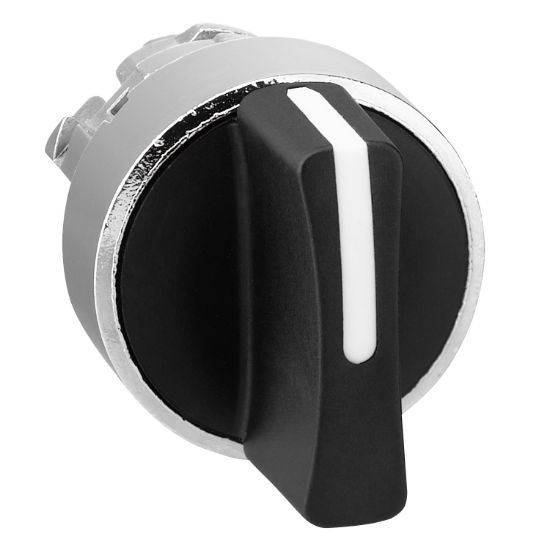 Picture of Selector switch head, Harmony XB4, metal, black, 22mm, 3 positions, spring return from left to center