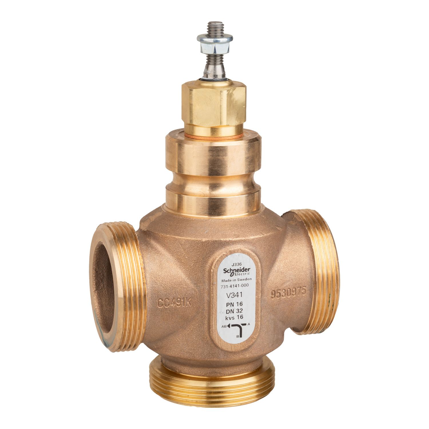 Picture of Venta V341 Globe Valve, 3-Way, PN16, G 2 External Thread, DN32, Kvs 16, Bronze Body, Stainless Steel Trim.