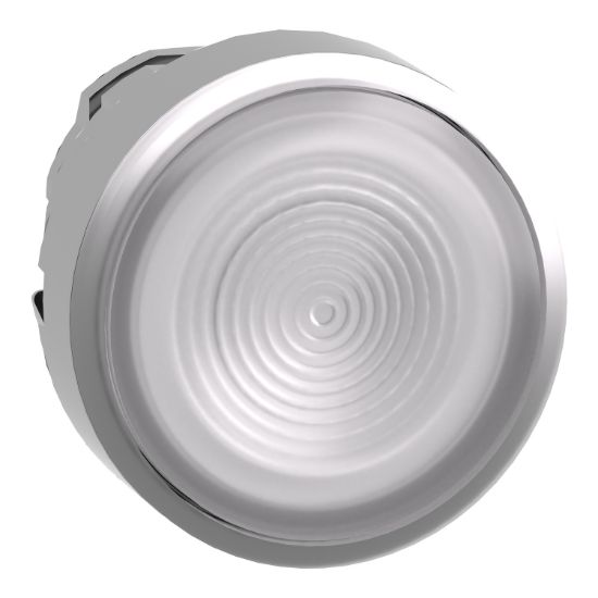 Picture of Head for illuminated push button, Harmony XB4, metal, white flush, 22mm, universal LED, spring return, grooved lens