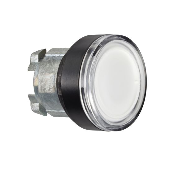 Picture of Head for illuminated push button, Harmony XB4, black metal, white projecting, 22mm, spring return, BA9s bulb, unmarked