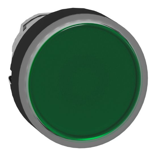 Picture of Head for illuminated push button, Harmony XB4, green flush, 22mm, universal LED, spring return, plain, unmarked