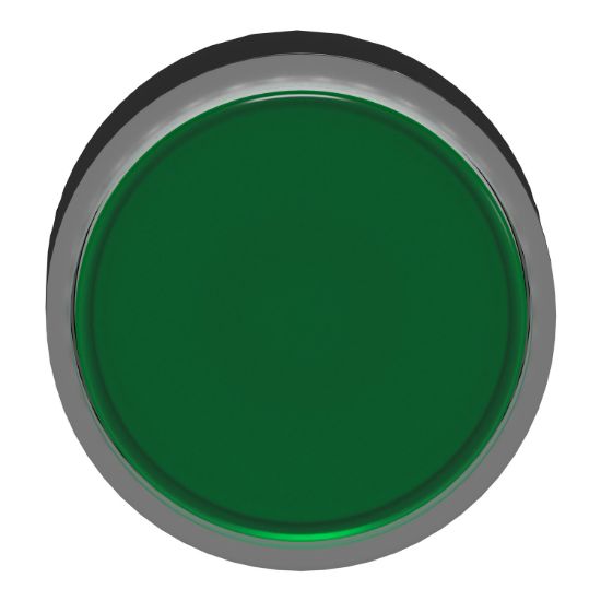 Picture of Head for illuminated push button, Harmony XB4, green flush, 22mm, universal LED, spring return, plain, unmarked