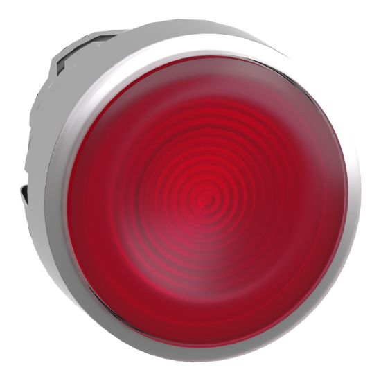 Picture of Head for illuminated push button, Harmony XB4, metal, red flush, 22mm, universal LED, spring return, grooved lens