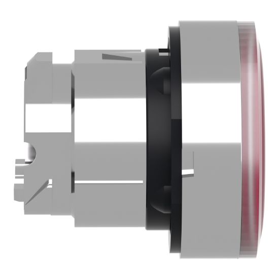 Picture of Head for illuminated push button, Harmony XB4, metal, red flush, 22mm, universal LED, spring return, grooved lens