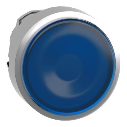 Picture of Head for illuminated push button, Harmony XB4, metal, blue flush, 22mm, universal LED, spring return, plan lens, unmarked