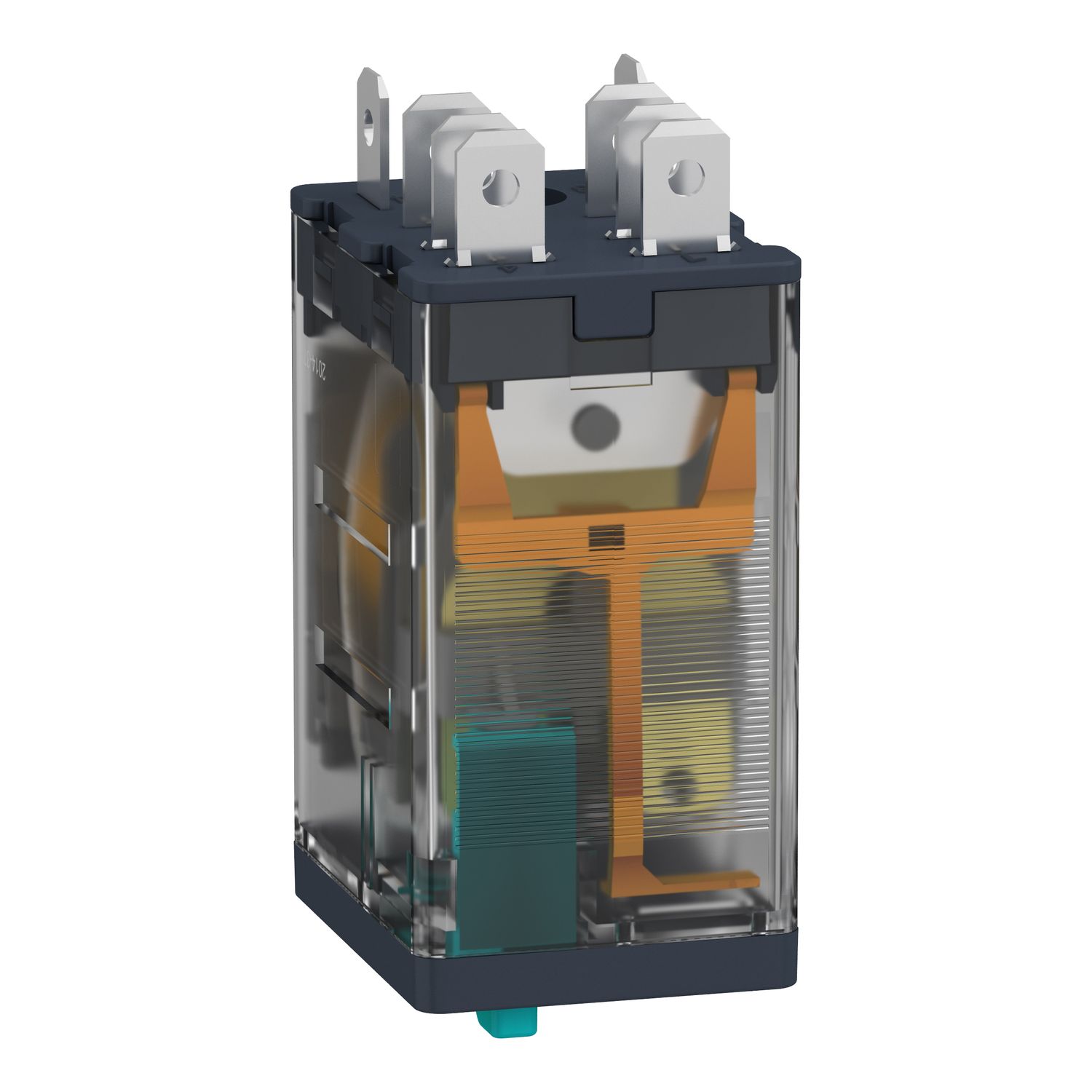 Picture of plug-in relay, Harmony electromechanical relays, 15A, 2CO, lockable test button, 12V DC