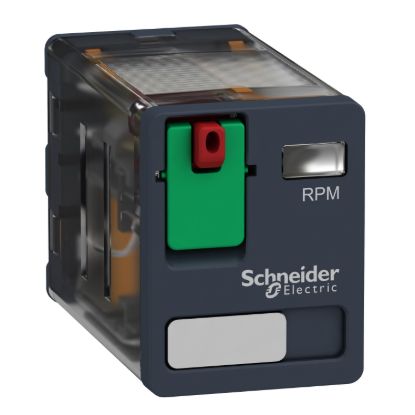 Picture of plug-in relay, Harmony electromechanical relays, 15A, 2CO, lockable test button, 120V AC