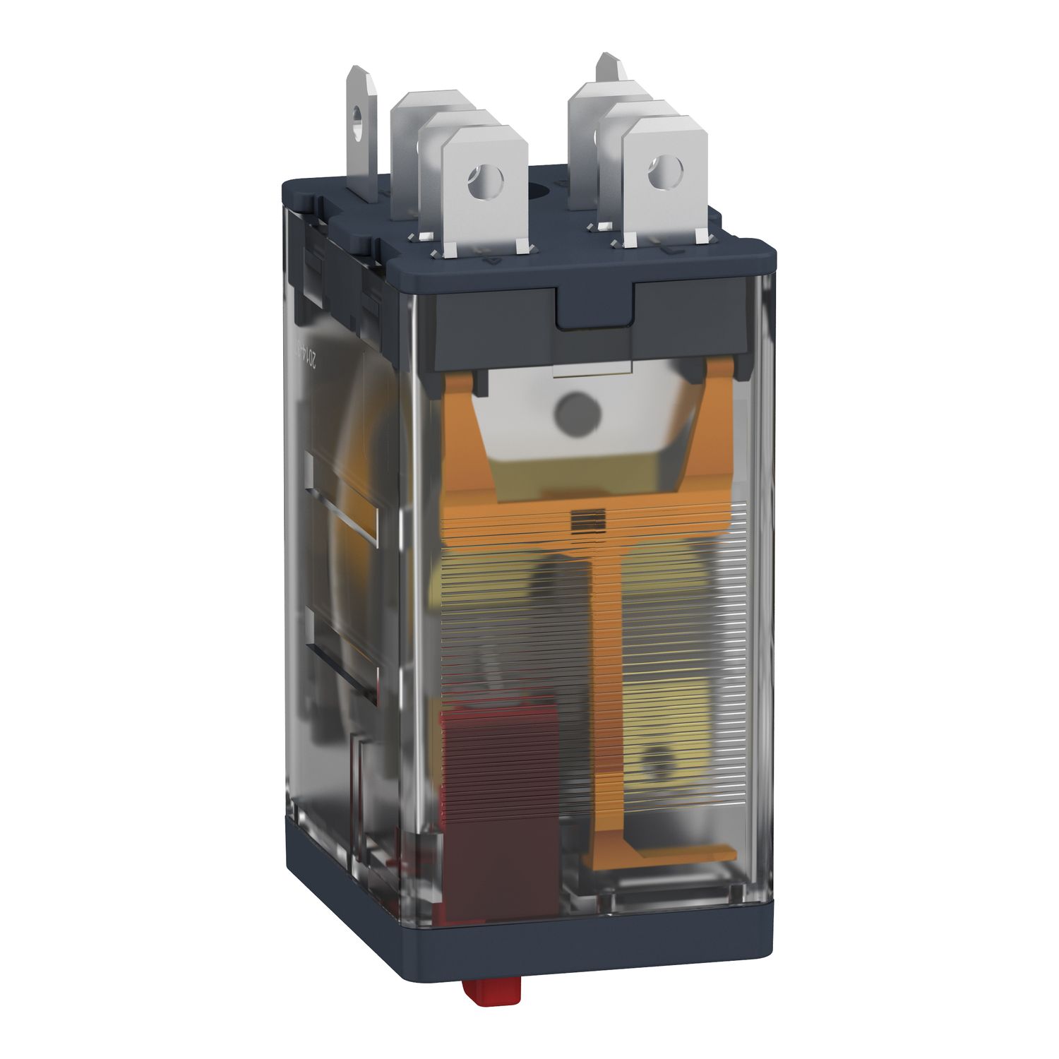 Picture of plug-in relay, Harmony electromechanical relays, 15A, 2CO, lockable test button, 120V AC