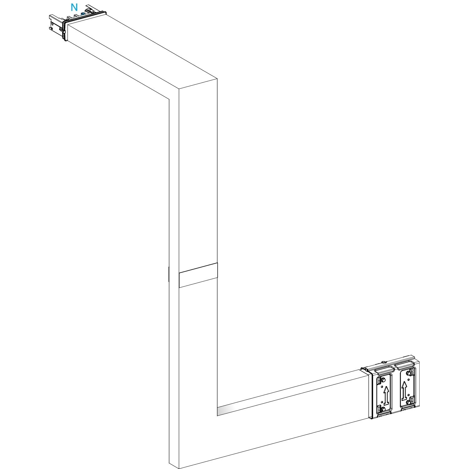 Picture of Multiple, Canalis KSA400, aluminium, 400A, all sides made to measure, 1 fire barrier, upward then turns right, RAL9001