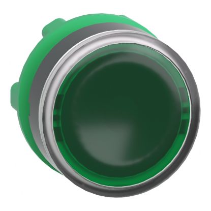 Picture of Head for illuminated push button, Harmony XB5, plastic, green flush, 22mm, universal LED, for insetion of legend