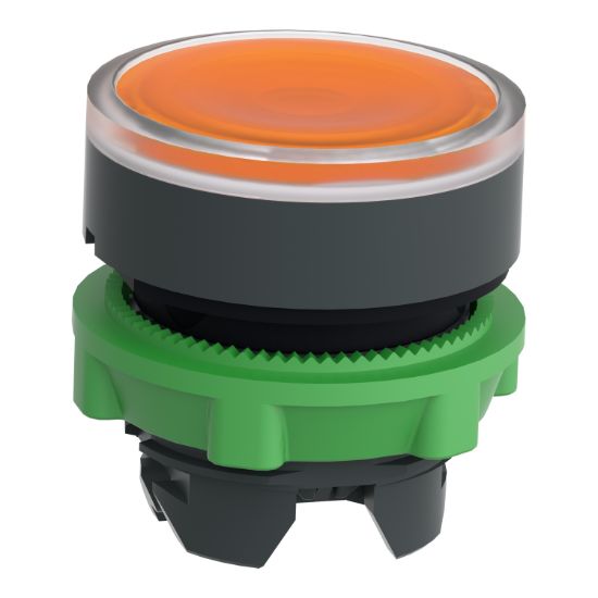 Picture of Head for illuminated push button, Harmony XB5, Harmony XALF, plastic, orange flush, 22mm, universal LED,
