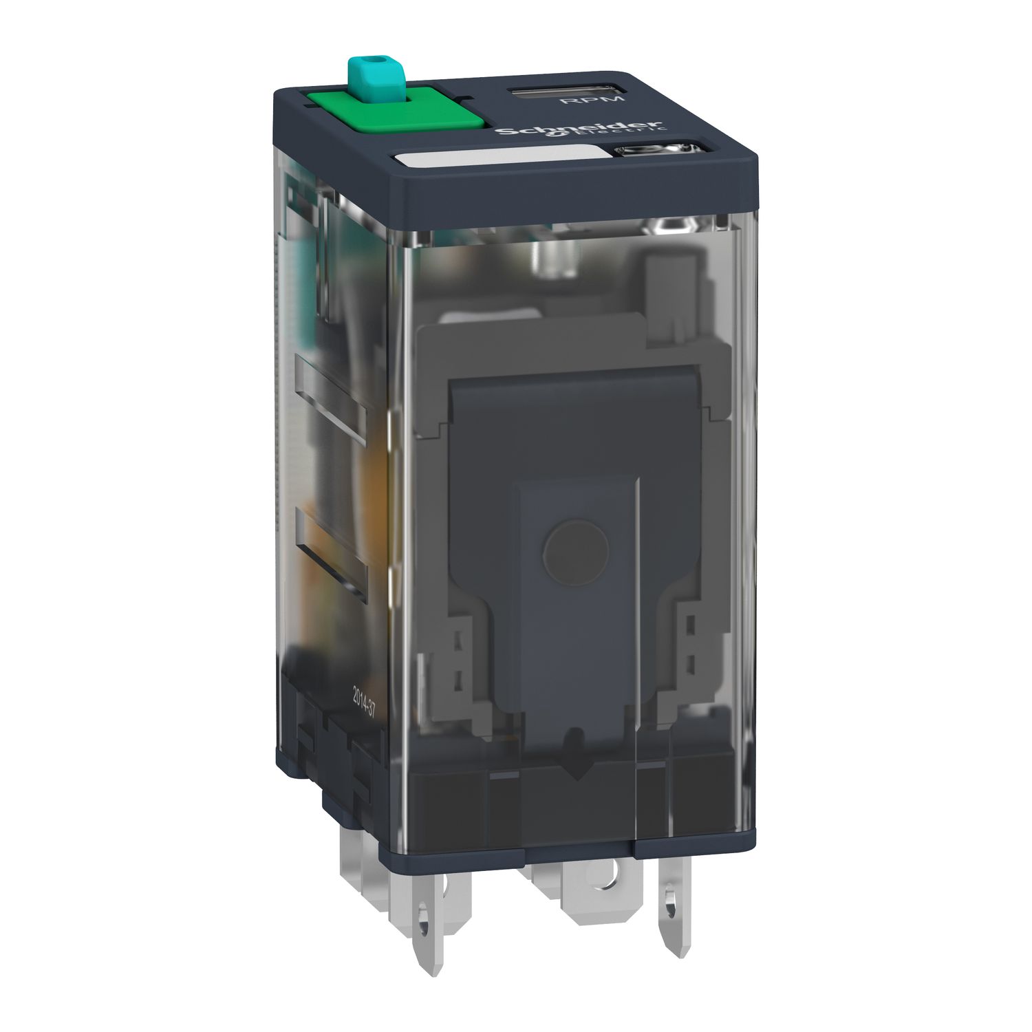 Picture of plug-in relay, Harmony electromechanical relays, 15A, 2CO, with LED, lockable test button, 24V DC