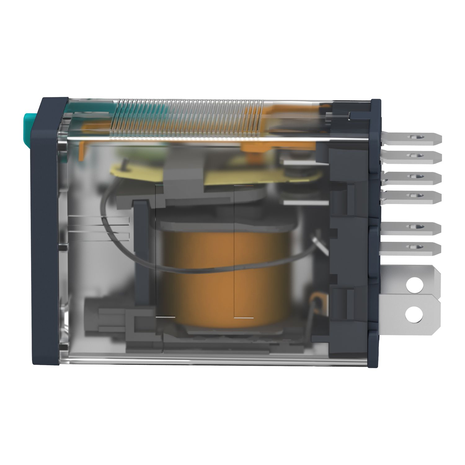 Picture of plug-in relay, Harmony electromechanical relays, 15A, 2CO, with LED, lockable test button, 24V DC
