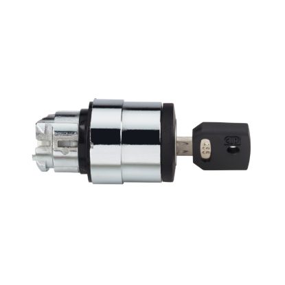 Picture of Key switch selector head, Harmony XB4, metal, black, 22mm, key 455, 3 positions, stay put