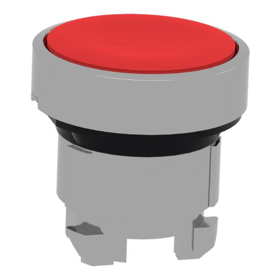 Picture of Head for non illuminated push button, Harmony XB4, metal, red, flush, 22mm, push push, unmarked