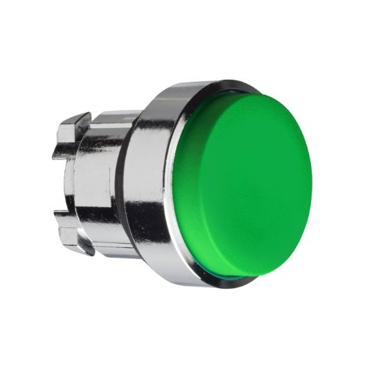 Picture of Head for non-illuminated push button, Harmony XB4, metal, green projecting, 22mm, push-push, unmarked
