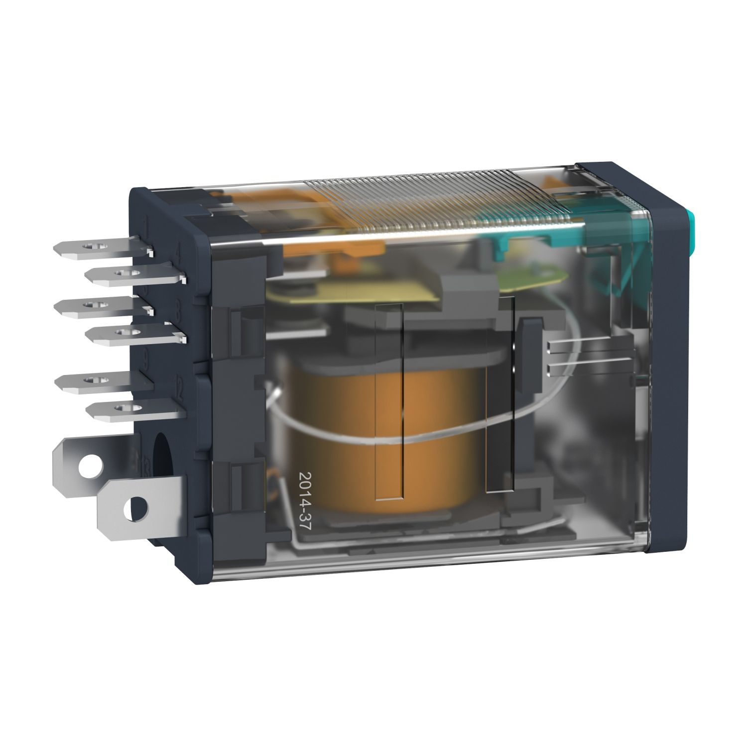 Picture of plug-in relay, Harmony electromechanical relays, 15A, 2CO, with LED, lockable test button, 48V DC