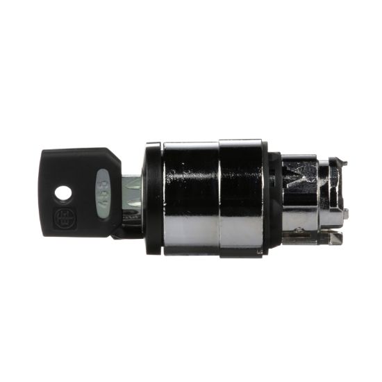 Picture of Key switch selector head, Harmony XB4, metal, black, 22mm, key 455, 2 positions, stay put