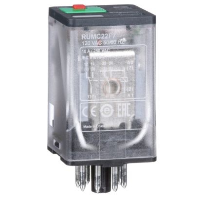 Picture of Universal plug in relay, Harmony Electromechanical Relays, 10A, 2CO, with LED, lockable test button, 120V AC
