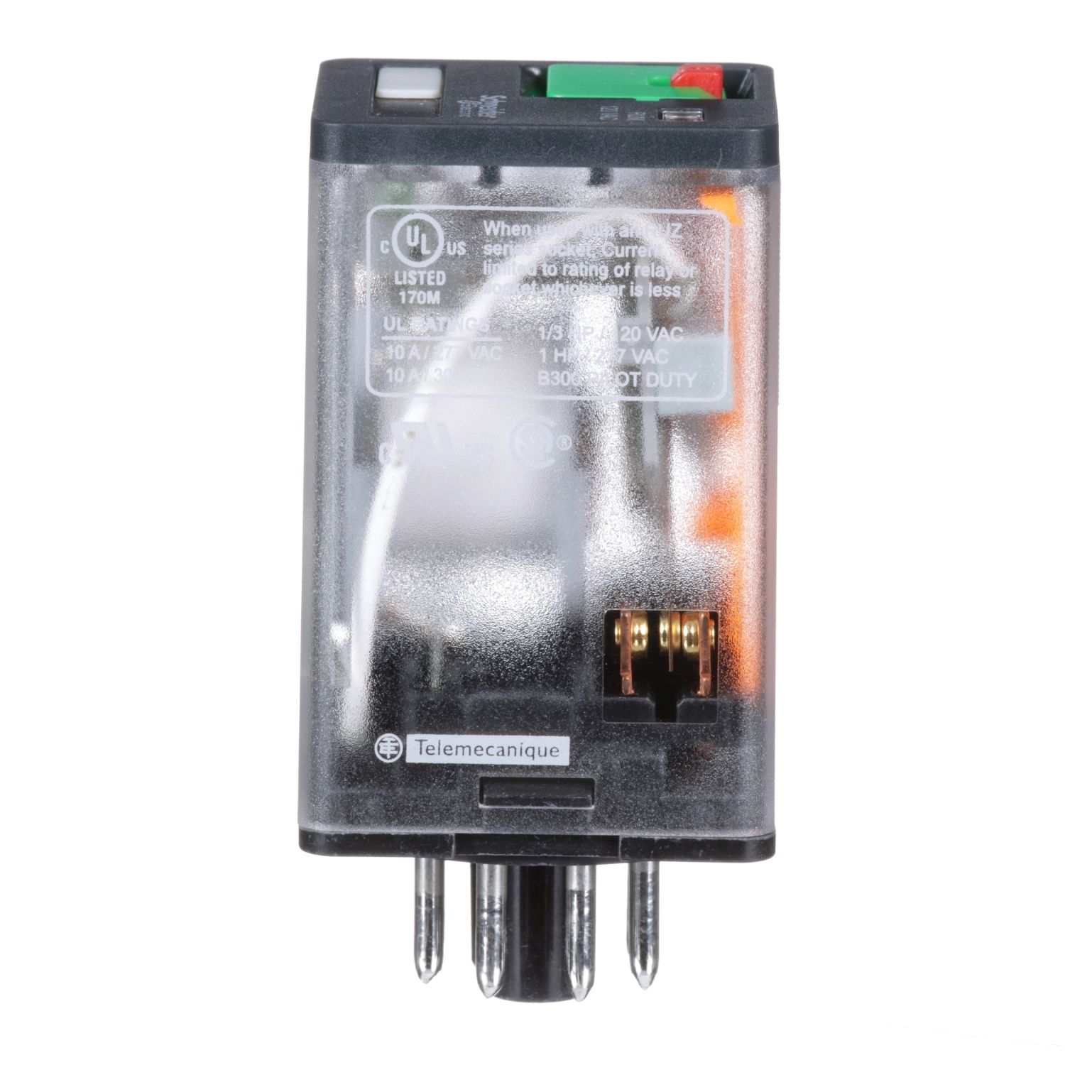 Picture of Universal plug in relay, Harmony Electromechanical Relays, 10A, 2CO, with LED, lockable test button, 120V AC