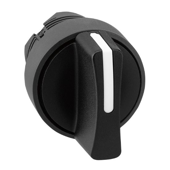 Picture of Selector switch head, Harmony XB5, plastic, black, 22mm, 3 positions, spring return from left to center