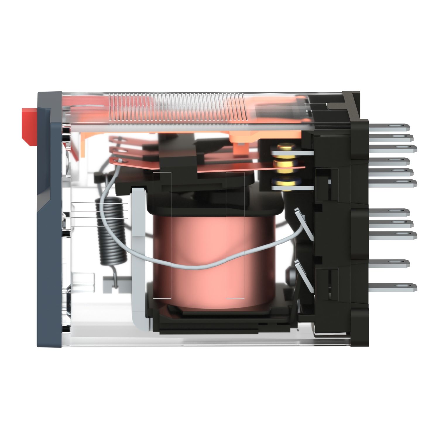 Picture of miniature plug in relay, Harmony Electromechanical Relays, 10A, 3CO, lockable test but to n, 24V AC