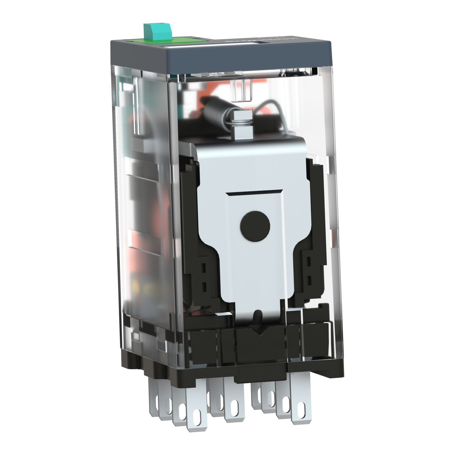 Picture of miniature plug in relay, Harmony Electromechanical Relays, 10A, 3CO, lockable test but to n, 110V DC