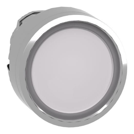 Picture of Head for illuminated push button, Harmony XB4, metal, white flush, 22mm, universal LED, push push, unmarked