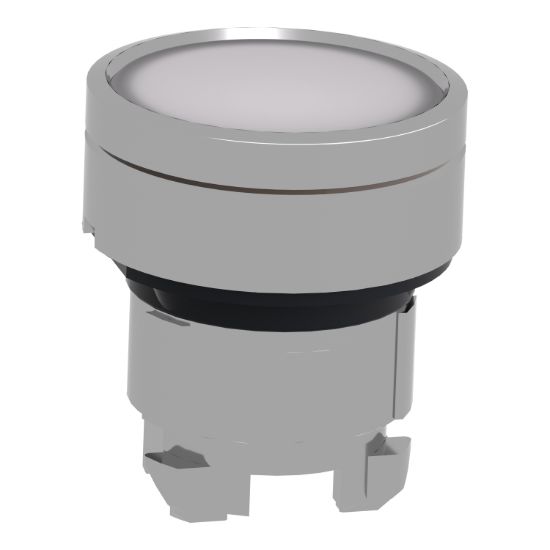 Picture of Head for illuminated push button, Harmony XB4, metal, white flush, 22mm, universal LED, push push, unmarked