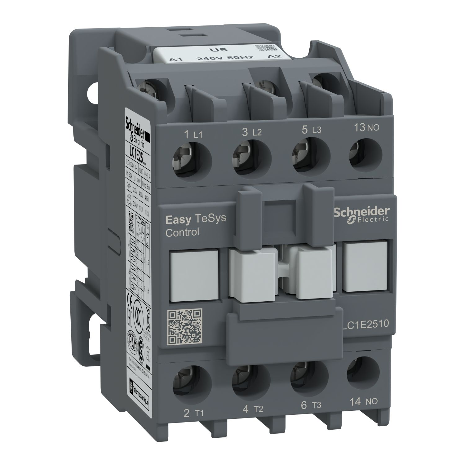 Picture of Contactor,Easy TeSys Control,LC1E,3P(3NO),AC-3,<=440V,25A,240V AC coil,50Hz,1NO auxiliary contact