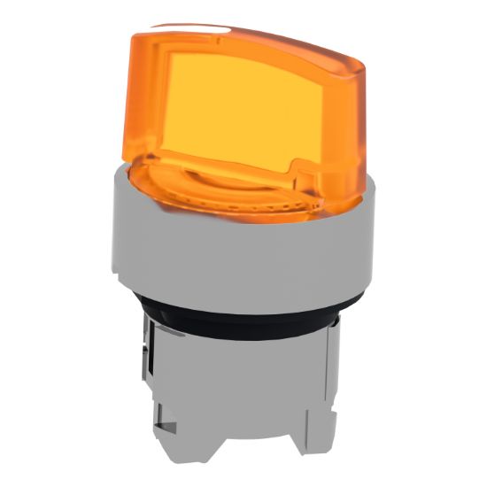 Picture of Head for illuminated selector switch, Harmony XB4, metal, orange handle, 22mm, universal LED, 2 positions, stay put