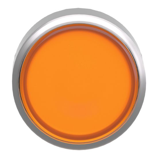 Picture of Head for illuminated push button, Harmony XB4, metal, orange flush, 22mm, universal LED, push push, unmarked