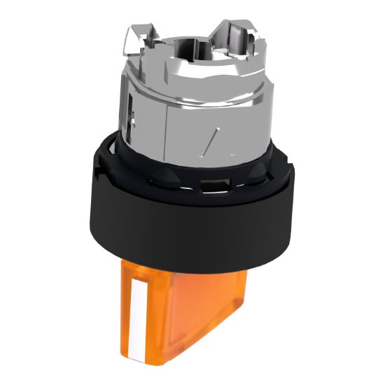 Picture of Head for illuminated selector switch, Harmony XB4, universal LED,  black metal, orange handle, 22mm, 2 positions, stay put