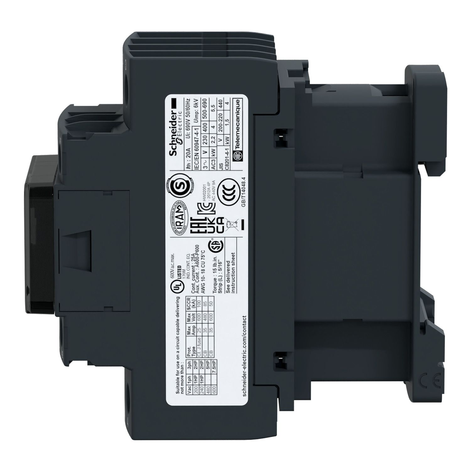 Picture of Contactor, TeSys Deca, 4P(2NO+2NC), AC-1, <=440V, 25A, 110VDC coil, screw clamp terminal