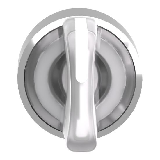 Picture of Head for illuminated selector switch, Harmony XB4, chromium metal, white handle, 22mm, universal LED, 3 positions